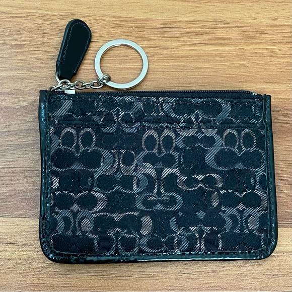 COACH F43352 Optic Signature Lurex Black Coin Purse Zip Card Wallet - Picture 2 of 9